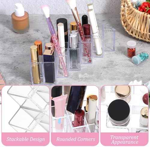 4 Pcs Lipstick Holder Organizer 16 Spaces Acrylic Stackable Fish Shape Lipstick Tower, Lip Gloss Storage Stand, Lipsticks Organizer Case Vertical for Lipgloss Organizers Makeup Vanity Display, Clear