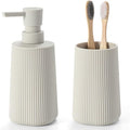 Bathroom Accessories 2 Piece Soap Dispenser and Toothbrush Holder Set Striped by KellyHome
