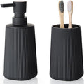 Bathroom Accessories 2 Piece Soap Dispenser and Toothbrush Holder Set Striped by KellyHome