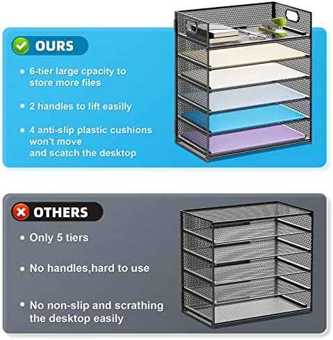 Marbrasse 2 Pack Desk Organizer with Handle, 6 Tier Paper Letter Tray