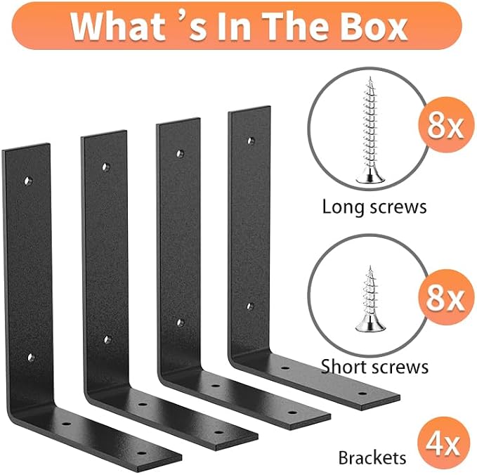 Black Heavy Duty Shelf Brackets 8 Inch, Extra Thick L Shelving Brackets - Image 3