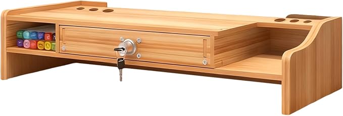 Computer Monitor Stand, Wooden Desktop Organizer Shelf by Unknown