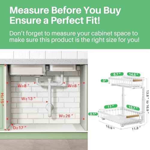 Kitstorack Under Sink Organizer, 2 Tier Under the Sink Storage, Slide out Pull out Cabinet Organizer Shelf, Metal Sliding Drawer for Kitchen Bathroom Pantry Closet Organization Rack, White, 2 Pack