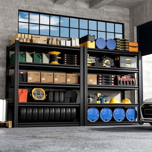 5-Tier 40”W X 20”D X 72”H Heavy Duty Garage Storage Shelves 2500LBS Basement Shelving Heavy Duty Adjustable Unit Rack Metal Rack(Black)