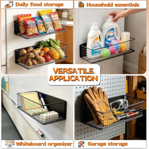 ULIBERMAGNET Magnetic Baskets Fridge Organizers, Large Capacity Metal