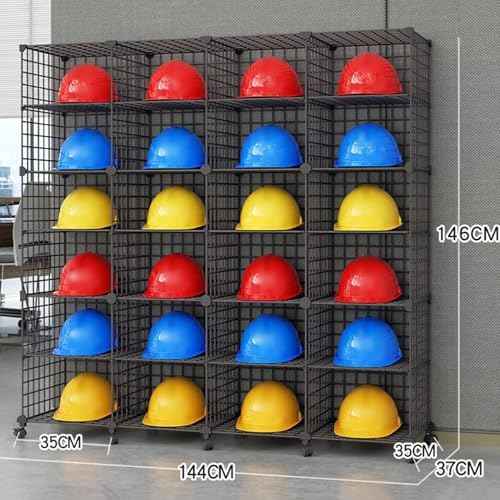 Stackable Safety Helmet Storage Boxes, Large Adjustable Hard Hat Placement Organizer Rack with Wheels, Retail Floor-Standing Motorcycle Helmet Display Shelf for Construction Site/Garage/Factory