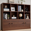 Cozy Castle Brown Wood Bookcase, 12 Cube Display Shelf with 4 Doors