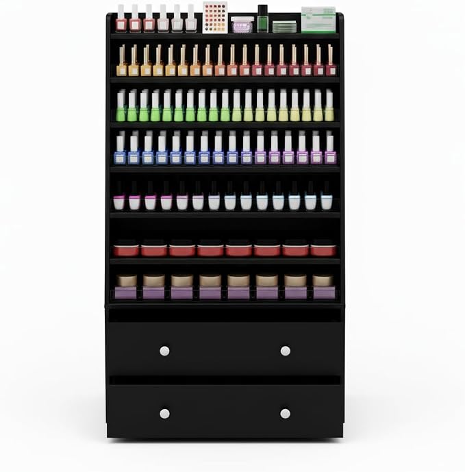 Nail Polish Rack with 2 Drawers, Salon Display & Storage Cabinet with Acrylic - Image 9