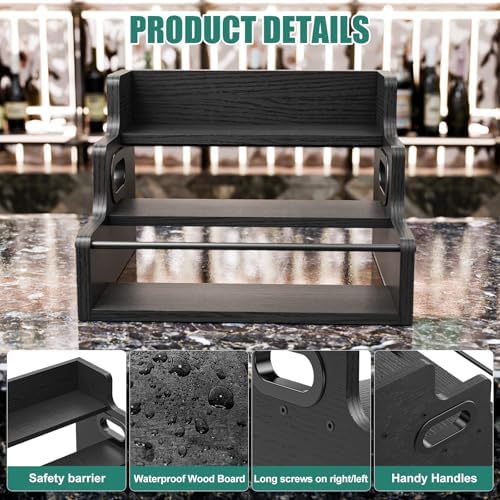 KLM Liquor Bottle Display Shelf, Coffee Syrup Rack Organizer, 3 Step Countertop Liquor Wine Rack, Mini bar,Liquor Cabinet, Home Retro Bar Shelf Stand for Liquor Whiskey, Spirits（Black）