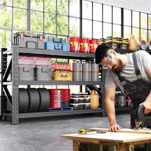 5000LBS Garage Shelving Heavy Duty, 4 Tier Adjustable Storage Shelves, Heavy Duty Metal Shelving Unit for Garage, Basement, Warehouse, Storage Room, Garage Storage Shelves, 69" W x 24" D x 64" H Black
