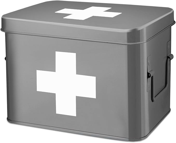 Flexzion Medicine Box, Home Pharmacy Box, Metal Medication Storage Box by Flexzion