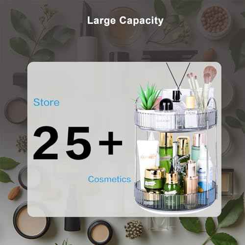 360 Rotating Makeup Organizer, 2 Tier Lazy Susan Bathroom Counter Organizer, Skincare Organizers, Spinning Perfume Organizer & Vanity Organizer Countertop (Classic Grey, 2 Tier)