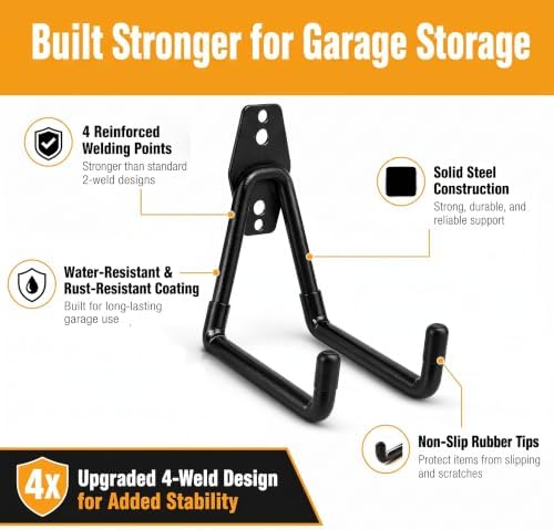 Garage Hooks, 4 Pack Large Square Wall Hooks for Hanging Heavy Duty