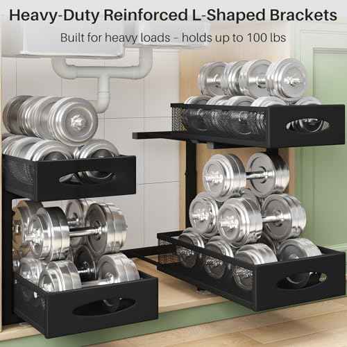 Under Sink Organizer, 2 Tier Pull out Cabinet Organizer Baskets with Mesh Sliding Drawers, Slide out Storage Shelf for Home, Kitchen, Bathroom, Pantry, Office Cabinet, Countertop(1 Pack)