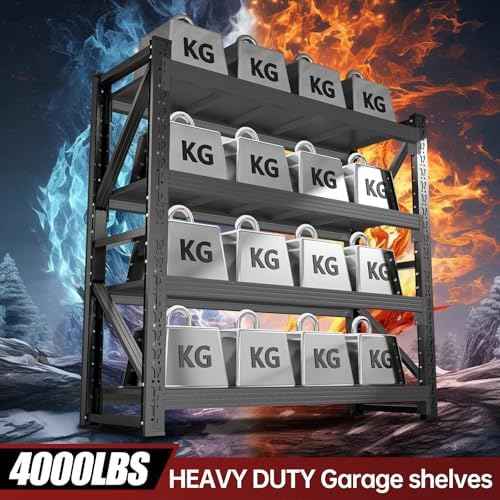 48" W x 20" D x 79" H Metal Storage Shelves, 4 Tier Heavy Duty Garage Shelving Units, 4000LBS Garage Storage Shelves Rack, Adjustable Shelf, Industrial Shelving for Warehouse, Basement