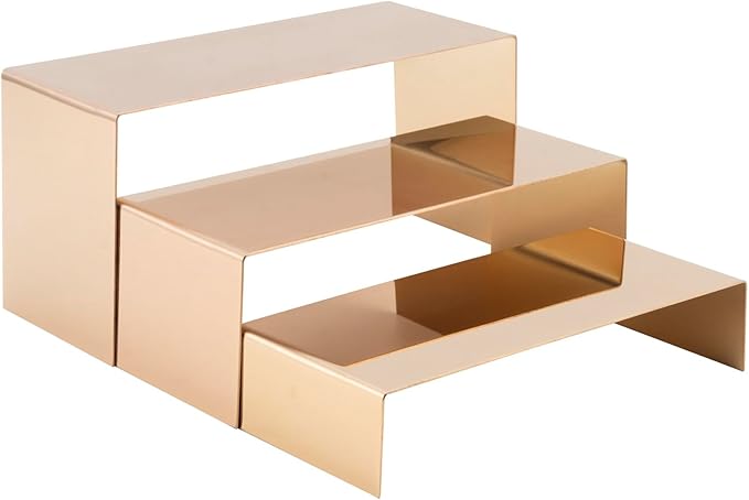 Display Risers Stainless Steel 3PCS Metal Golden Display Riser Stand Shoe Bag by MCKECHSIONDISPLAYWORLDWIDE
