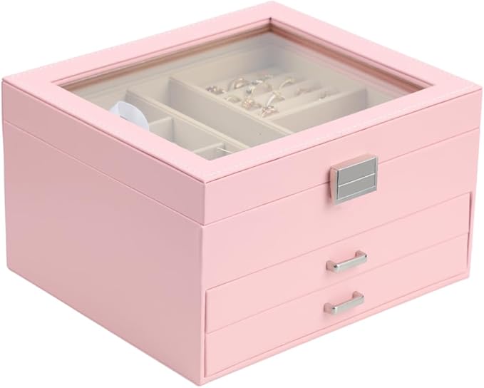 BOOVO Clear Lid Jewelry Box, 3 Layers Jewelry Organizer Large Multi-Functional by BOOVO