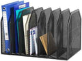 FANXIYQ Black 7-Section File Folder Organizer for Desk, Metal Vertical File Holder Stand, Desktop File Organizer Rack for Letter/A4 Folders, Papers, Books, Office Classroom Home