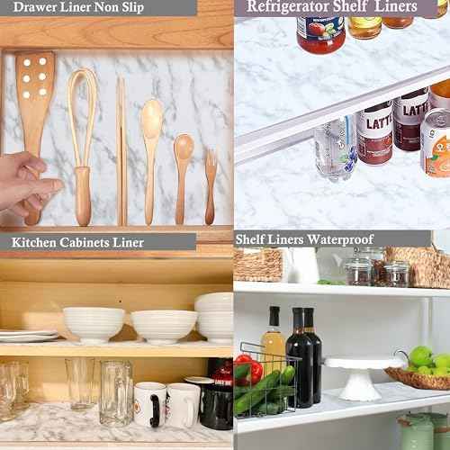 Cabinet Shelf Liners 14 Inch Wide X 20 Ft Non Adhesive Drawer Liner Strong Grip Liner for Pantry Shelves Clost Shelf Refrigerator Kitchen Bathroom Under Sink Non Slip Waterproof Cupboard Mat