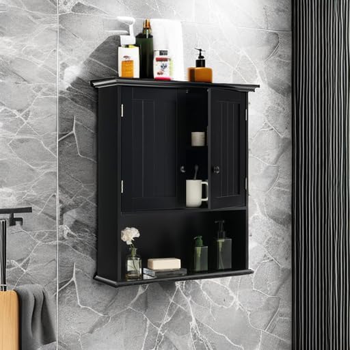 Tangkula Wall Mount Bathroom Cabinet Wooden Medicine Cabinet Storage Organizer - Image 6