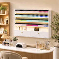 Wood Nail Polish Rack with Cabinet, 5-Tier Nail Polish Display Shelf, White
