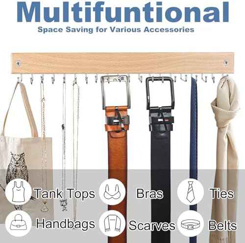 Belt and Tie Organizer for Closet, Tie and Belt Rack Wall Mounted with 20 Storage Hooks, Non Slip 180 Degree Rotating Tie Holder Belt Hanger for Closet/Wall Mount