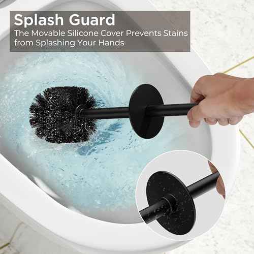 Toilet Brush and Holder Set, Toilet Bowl Brush with Heavy Duty 304 Stainless Steel Base and Extra Long Handle, Toilet Bowl Cleaners Brush for Bathroom (Matte Black)