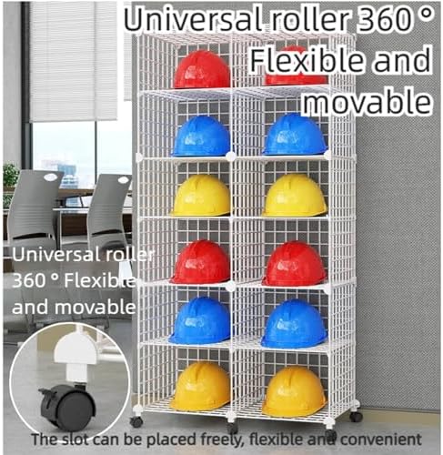 Stackable Safety Helmet Storage Boxes Large Adjustable Hard Hat Placement Rack with Wheels for Construction Site/Workshop/Factory - Multifunctional Safety Helmet/Helmet Display Shelf (3 * 6)