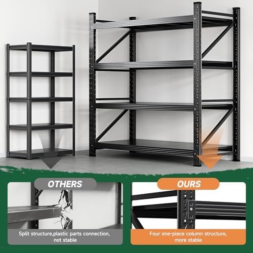 Letaya 3000LBS Storage Shelves Heavy Duty,70" H Garage Shelving Units, 4 Tier Adjustable Utility Rack Shelf,Large Metal Industrial Shelves,for Shop,Warehouse,Basement,Black (48" W x 24" D x 70" H)