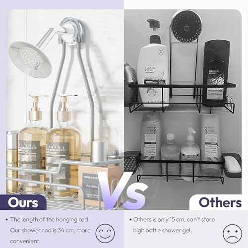 SWTYMIKI Bathroom Shower Caddy Hanging - 3 Tier Rustproof Over Shower Head Organizer, No Drilling Bathroom Shelf with 16 Hooks & Soap Holder, Anti-Swing Rack for Shampoo,Sponge,Towel, Silver, Medium