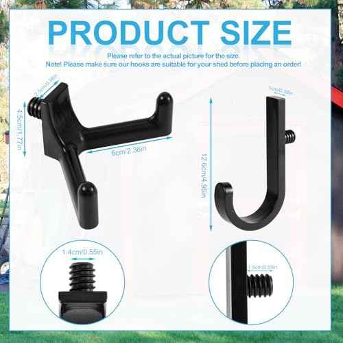 4pcs Tool Hooks for Suncast Shed, Single-Head J Hook and Double-Head Hook Set Premium Storage Sheds Tool Hangers Organization Accessories for Hanging Shovels Rakes Scissors Tools (Black)