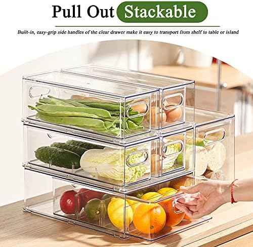 Refrigerator Organizers and Storage, 2 Pack BPA-Free Sturdy Stackable Clear Pull out Drawer Organizer Bins, Fridge Organizers and Storage for Fruit, Produce, Drink, Snack and Food Storage Containers