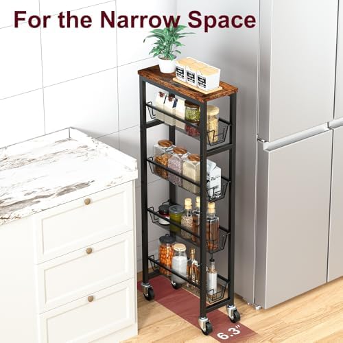 Honest Slim Storage Cart 4-Tier Slim Rolling Cart with Metal Frame and