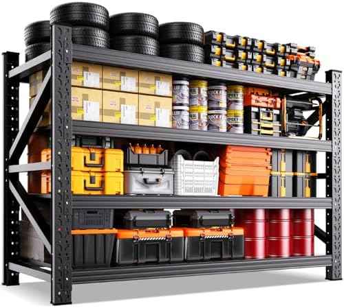 5000LBS Garage Shelving Heavy Duty, 4 Tier Adjustable Storage Shelves, Heavy Duty Metal Shelving Unit for Garage, Basement, Warehouse, Storage Room, Garage Storage Shelves, 69" W x 24" D x 64" H Black