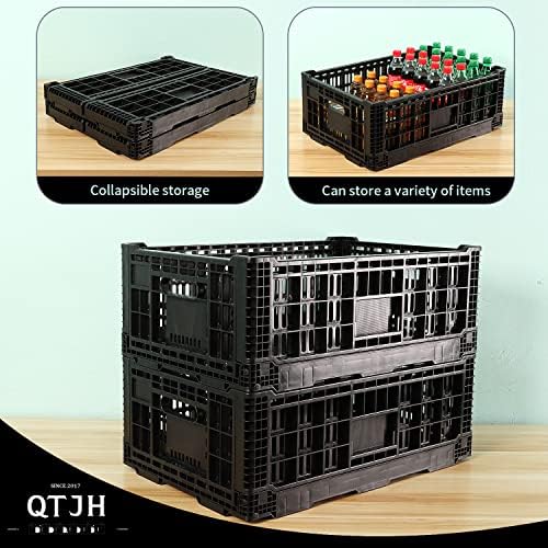 Collapsible Storage Bin Containe，52 Liter Transferheavy duty plastic storage box,milk crates heavy duty Transit storage of various items black (2)