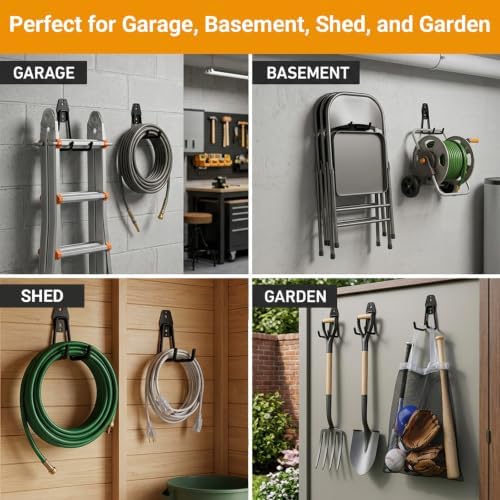 Garage Hooks, 4 Pack Large Square Wall Hooks for Hanging Heavy Duty