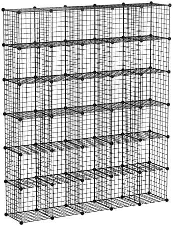 KOUSI 14"x14" Wire Cube Storage, Metal Grid Organizer, 30-Cube Modular Shelving Unit, Stackable Bookcase, Ideal for Living Room, Bedroom, Office, Garage
