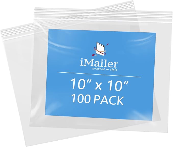 iMailer- 10" x 10" 100 Pack- 2 Mil Resealable Zip Bags- Clear Plastic Bags by iMailer