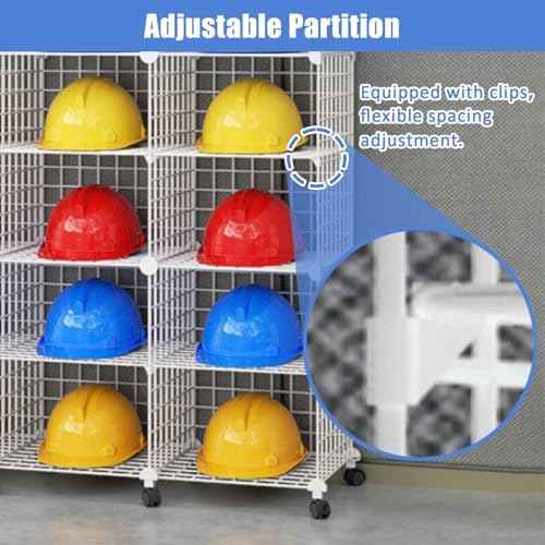 Stackable Hard Hat Storage Rack, White Iron Wire - 32 Grids
