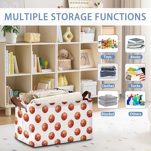 Basketball Collapsible Storage Box,Organizer Bin with Handles for Room