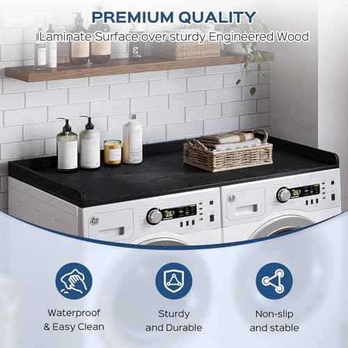 Fivesun Washer Dryer Countertop, 27.5" x 54“ Wood Washer and Dryer Countertop with Edge Rails for Laundry Room Organization and Storage, Black