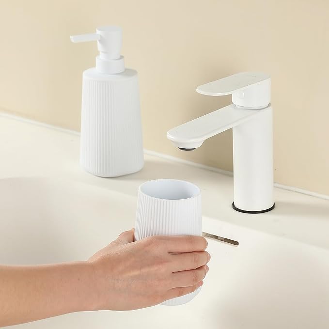Bathroom Accessories 2 Piece Soap Dispenser and Toothbrush Holder Set Striped - Image 6