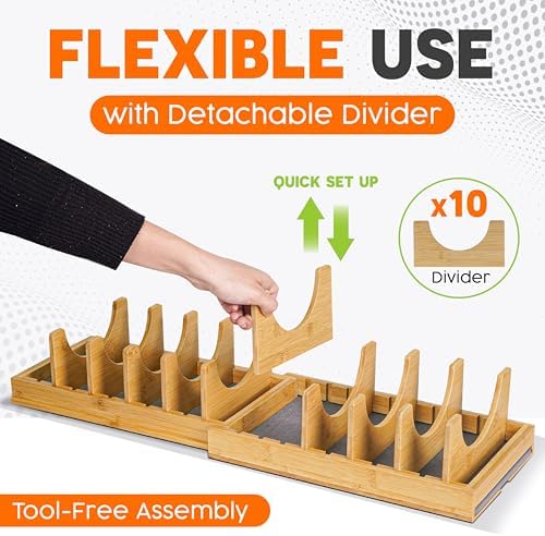 [Adjustable] Bamboo Pots and Pans Organizer Under Cabinet - Diatomite Base
