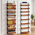 Over The Door Pantry Organizer, 8 Tier Spice Rack with Adjustable Wooden Basket, 2 IN 1 Wall Mount or Hanging Seasoning Organizer, Heavy-Duty Pantry Door Storage Shelf for Kitchen, Laundry Room