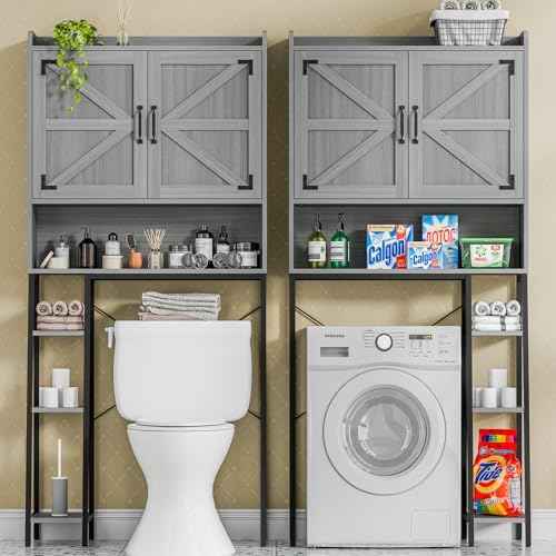 Vabches Farmhouse Over The Toilet Storage Cabinet with Barn Doors, Grey