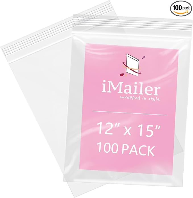 iMailer - 100 Pcs- 12" x 15" Large Plastic Zip Poly Bags- Clear Zip Storage Bag by iMailer