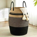Large Laundry Hamper Basket 65L Woven Blanket Basket, Brown & Black