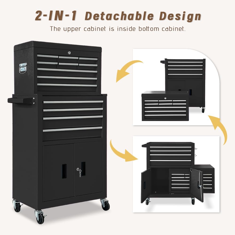 13-Drawer Double Doors Handle Rolling Tool Chest, 2 in 1 Detachable