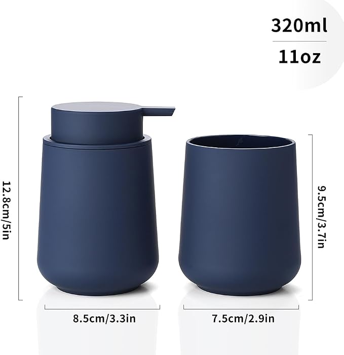 Matte Navy Blue Bathroom Accessories 2 Piece Set Plastic Soap Dispenser and - Image 6
