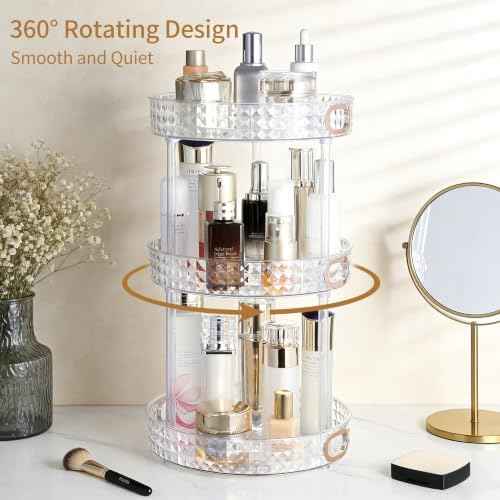 360 Rotating Perfume Organizer, 3 Tier, Diamond Pattern, Clear